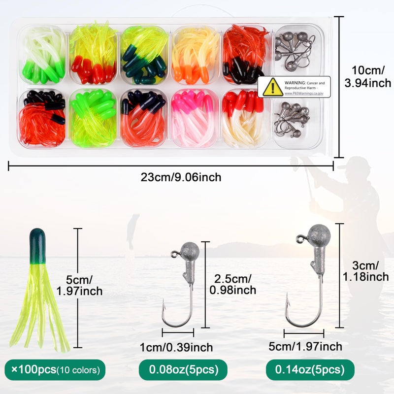 OROOTL Soft Fishing Lures Jig Head Hooks Kit, Crappie Jigs Lures Kit Mixed Curly Grub Lures Tube Baits Soft Plastic Swimbaits for Bass Trout Panfish Saltwater Freshwater Fishing - Image 4